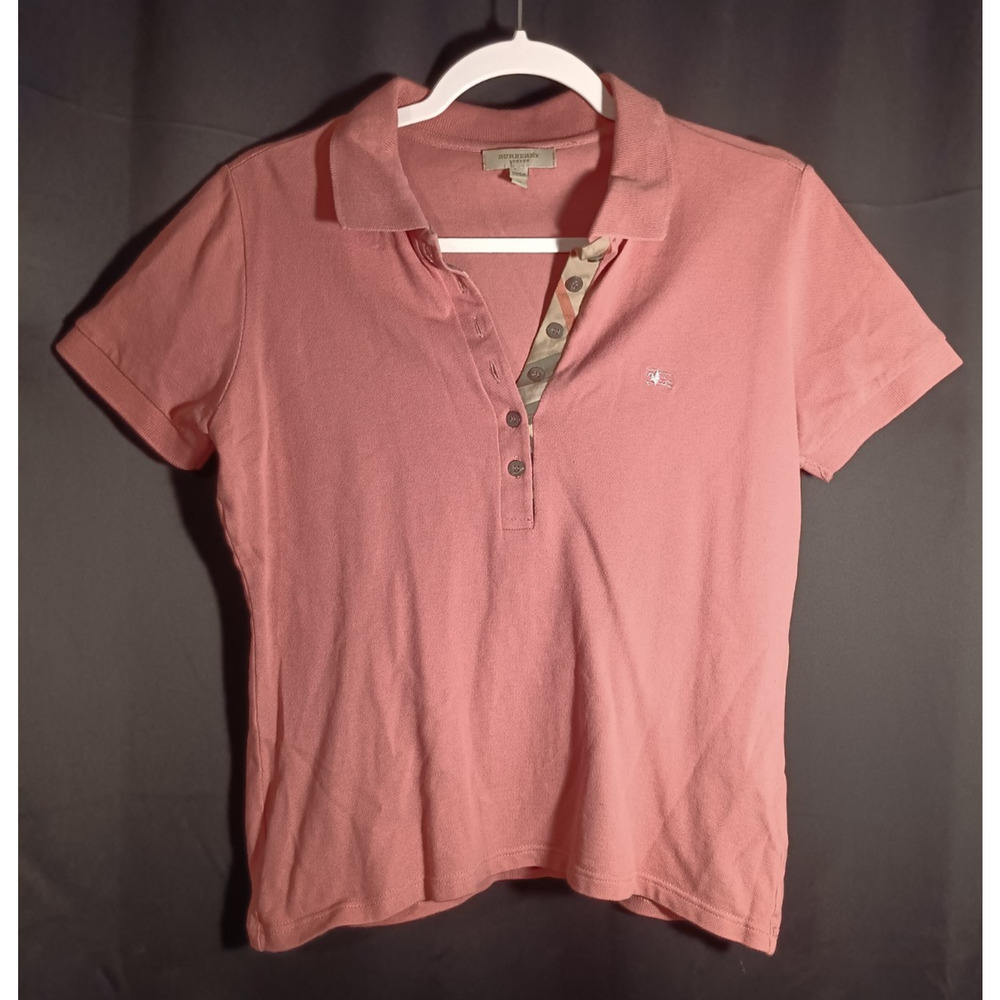 Burberry London Coral Pink Polo Shirt Medium Classic Nova Check Y2K VTG Designer